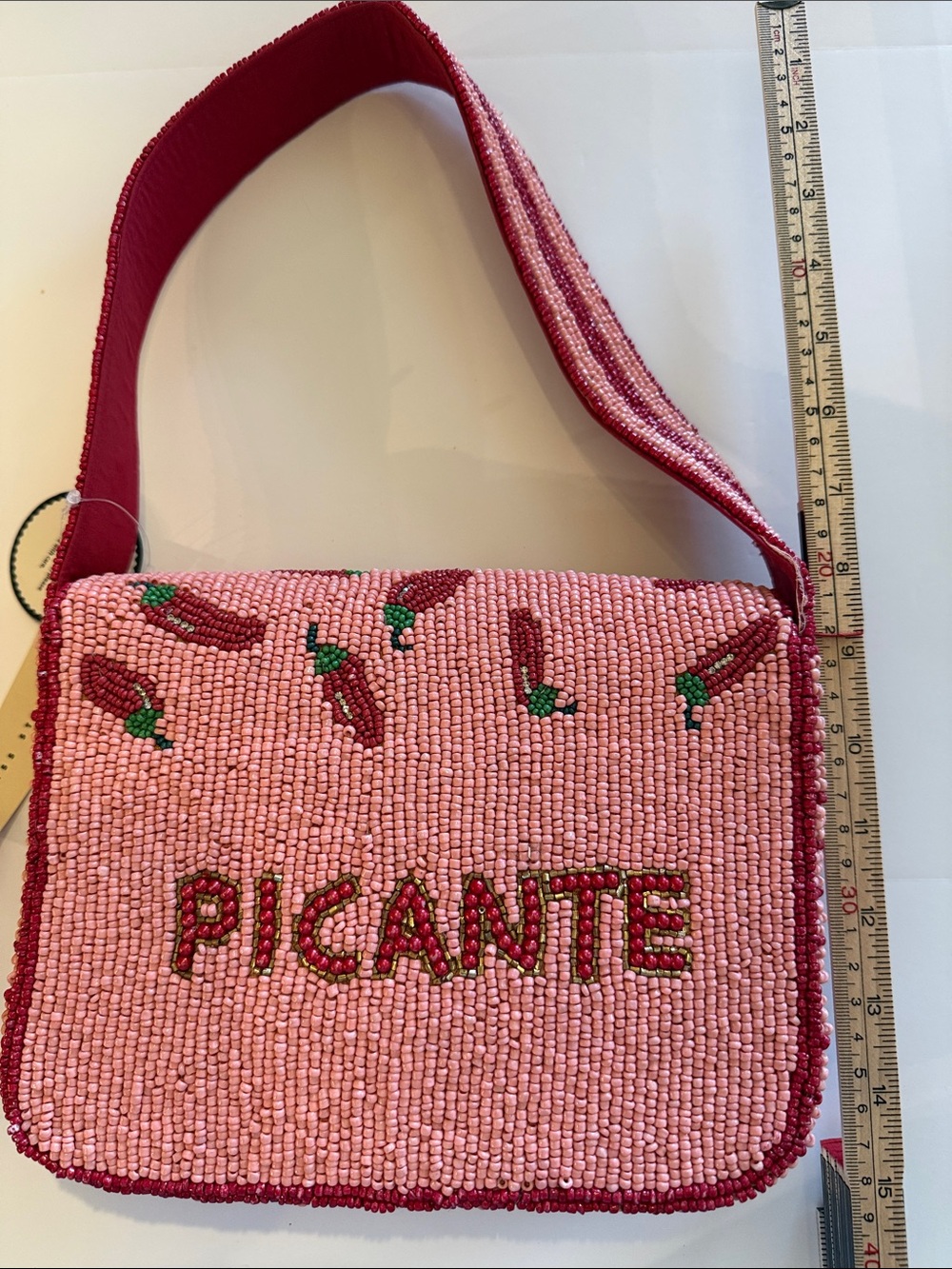 * NWT Pink & Red Hand Beaded Chili Pepper “Picante” Bag - Picture 2 of 5